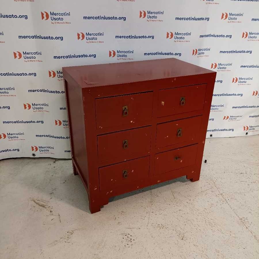 Cassettiera laccata Rossa stile Etnico