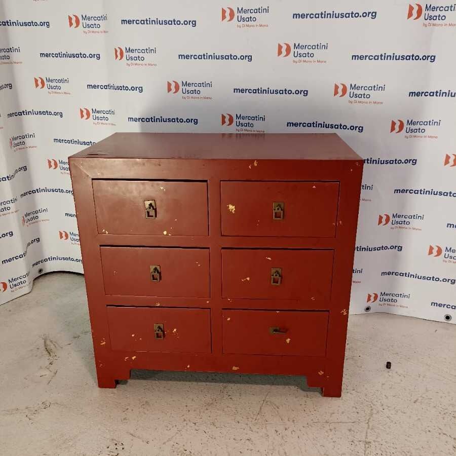 Cassettiera laccata Rossa stile Etnico - immagine 2