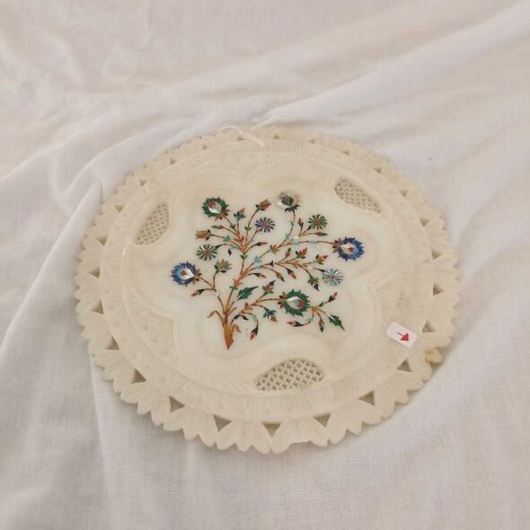 Piatto decorativo in marmo e mosaico in pietre